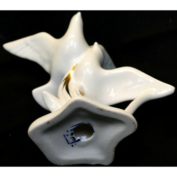 White Porcelain Doves in Flight Gold Trim Bibelou Romanian 5" Tall - Picture 7 of 8